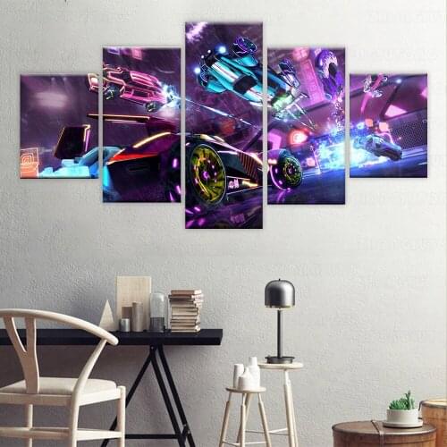 5 Pieces Rocket League Video Game Oil Painting HD Print Wallpaper Canvas Art Wall Cover Murals for Home Decor Gifts