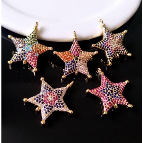 5 pieces CZ zircon Micro Pave Connector Turkish Style star Double Bails Charm DIY Bracelet Jewelry Finding CT183