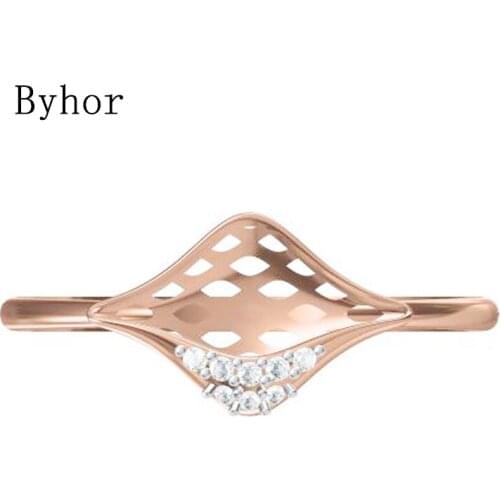 Byhor Solid 14K White+Rose Gold 0.032ct H/SI Natural Diamond ring Women Engagement gift кольца Wedding band кольцo trendy ring
