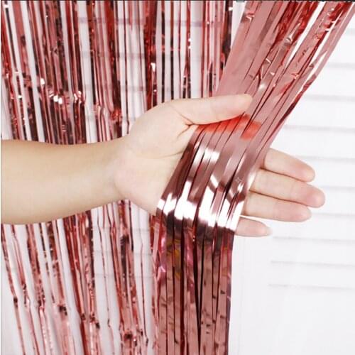 2*1M Christmas Party Backdrop Decor Rose Gold Rainbow Metallic Foil Tinsel Fringe Curtain Door Rain New Year Party Decoration