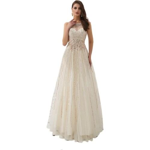 Luxury O-Neck Tank Appliques Beading Dimond Floor Length Long Evening Dress Prom Gown Robe de soiree Vestido de noche 64320