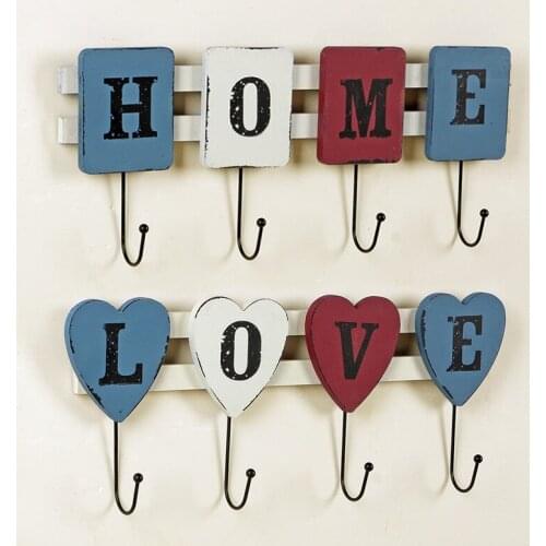 Home Simple European Style LOVE HOME Decoration Pendant Door Hooks Creative Wood Eco-friendly Sundries Storage Hooks