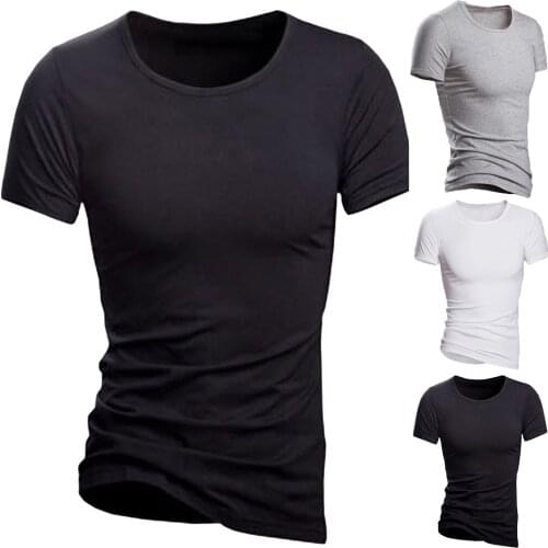 T-shirts Mens Solid Color Casual Fashion Slim t Shirt Round Neck Sports Short Sleeve Soft Irregularly Round Shirts#G30