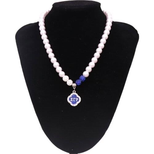 Double Nose Greek Letters Sigma Gamma Rho Pearl Necklaces University Society SGR Label Jewelry School Promotion Gift Fashion