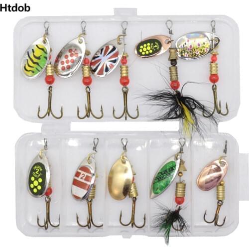Htdob 10pcs/lot fishing spoon lures spinner bait 2.5-4g fishing wobbler metal baits spinnerbait isca artificial free with box