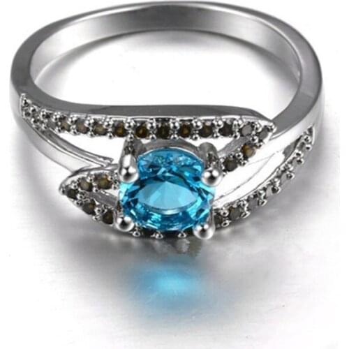 Classic vintage jewelry geometric shape blue zircon ladies ring lover gift party charm accessories engagement wedding ring