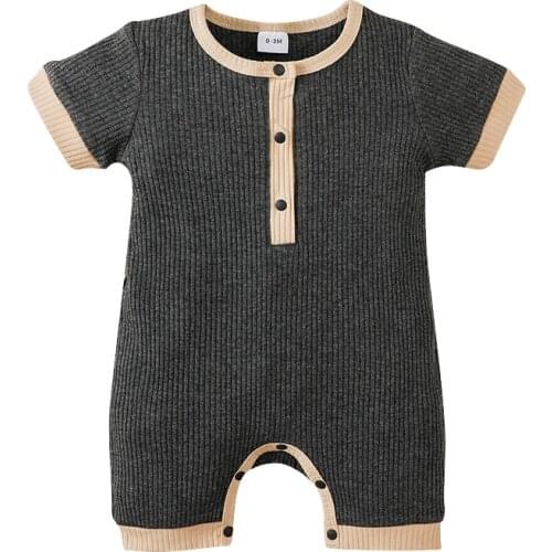 Baby’s Short Sleeve Jumpsuit Summer Fashion Contrast Color Round Neck Single-breasted Romper