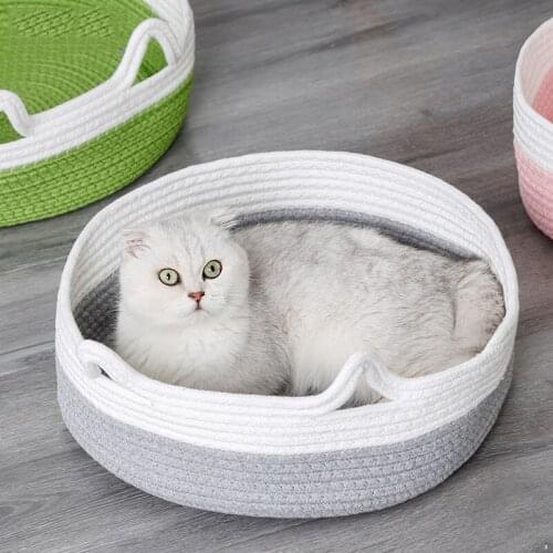 Cat Bed Basket Nest Round Cotton Rope Woven Warm Medium,Pet Sleeping Bed House Cute Fun Scratcher Scratching Scratch Mat Pad