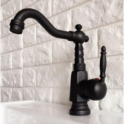 Kitchen Wet Bar Bathroom Vessel Sink Faucet Black Oil Rubbed Bronze One Handle Swivel Spout Mixer Tap Single Hole mnf353