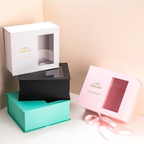 Square flower gift box transparent window love letter gift rose soap bouquet packaging for wedding valentines day mothers day