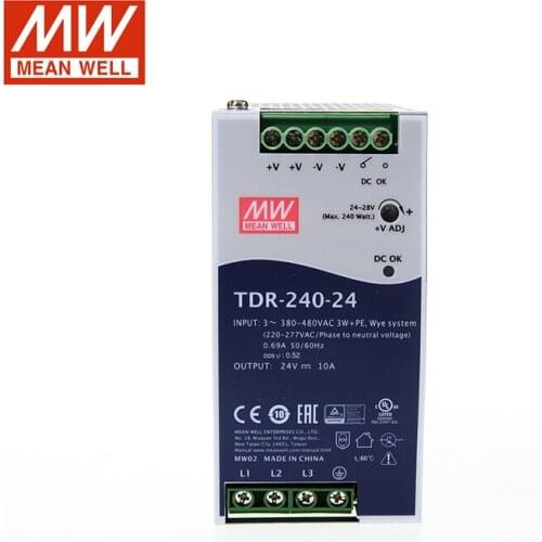 MEAN WELL TDR-240 DC24V 48V 240W Industrial Control Systerm Three Into Thin DIN Rail Mounting Power Supply