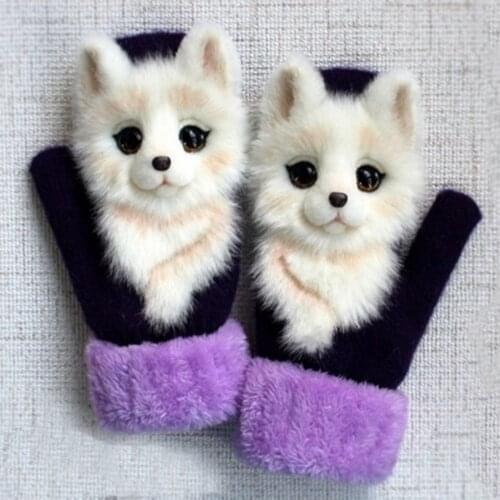 Cute 3D Animal Cartoon Cat Dog Goves Ladies Winter Running Thermal Knitted Gloves Women Men Windproof Thermal Warm Mittens