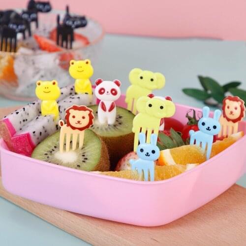 10pcs/pack Cute Animal Mini Fruit Forks Kids Food Fruit Picks Forks Lunch Box Toothpick Bento Lunches Party Tableware Decor