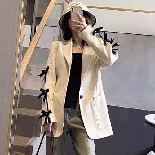 Fashion Blazer New 2021 Female Bow Diamonds Design Long-sleeve Women Office Ladies Blazers Jackets