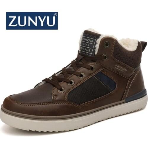 ZUNYU New Fashion Mens Winter Shoes Man Snow Boots Shoes Winter Sneakers Cashmere keep warm Men Winter Ankle Boots Size 39-46