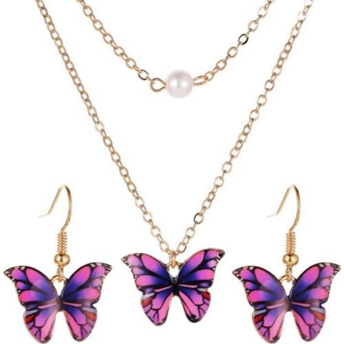 Necklace and Earring Set Butterfly Pendant Choker Necklace Dangle Earring Wedding Jewelry Set for Women parrure bijoux femme