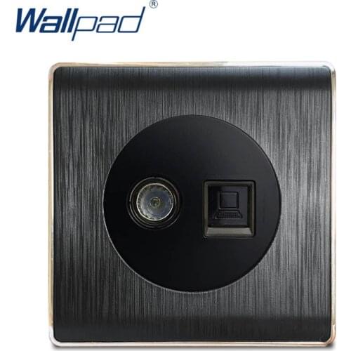 Wallpad TV Television RJ45 Wall Socket Electric Outlet Black PC Brushed Panel For Home
