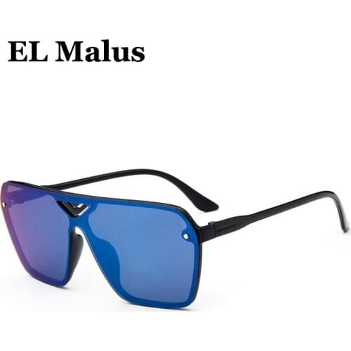 [EL Malus]2018 New Big Frame Square Sunglasses UV400 Women Men Oversized Anti Reflective Blue Black Lens Mirror Sun Glasses