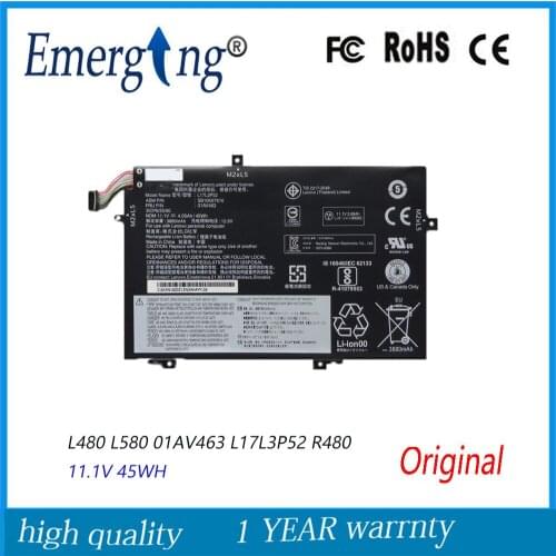 11.1V 45WH Original L17L3P52 Laptop Battery For Lenovo ThinkPad L480 L580 01AV463 01AV464 01AV465