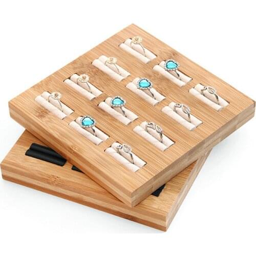 Hot Sale Bamboo 12 Grids Rings Jewelry Display Pendants Rings Jewelry Props Simple Jewelry Packaging Sales Jewelry Ring Stand