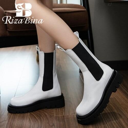 RIZABINA Women Half Short Boots Fashion Thick Bottom Shoes Women Casual Winter Boots Cool Shoes Women Footwear Size 34-42