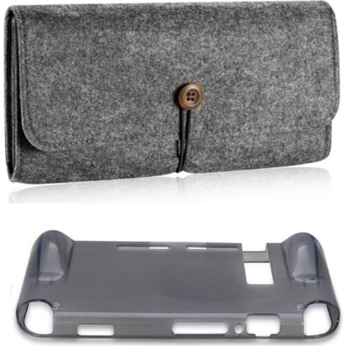 Nintend Switch Durable felt Carrying Pouch Case Protect Storage Bag for Nintendo Switch Game Accessories w/ Hand Grip TPU Shell