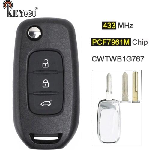 KEYECU 433MHz PCF7961M Chip FCC: CWTWB1G76 New 3 Button Flip Remote Key Fob for Renault Kadjar Captur Symbol Megane 3