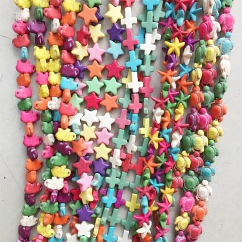 Wheel/Cross/Star/Tube/Starfish/Tortoise Colorful Turquoises Stone Beads For Jewelry Making Loose Howlite DIY Bracelet Anklet