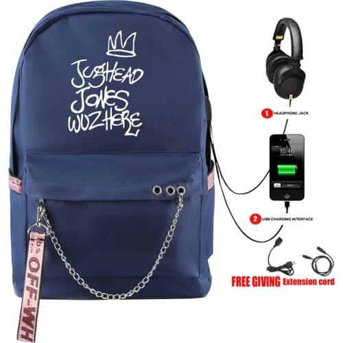 Chain shoulder bag South Side Serpents Backpack Riverdale Jughead Jones Wuz Here zipper navy Shoulder Travel men/women Backpacks
