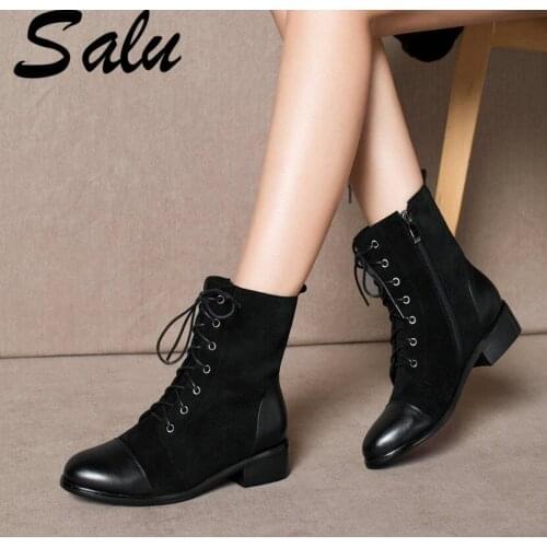 Salu 2020 Boots Women Genuine Leather Shoes for Winter Boots Ankle Boots Shoes Woman Casual Botas Mujer Female