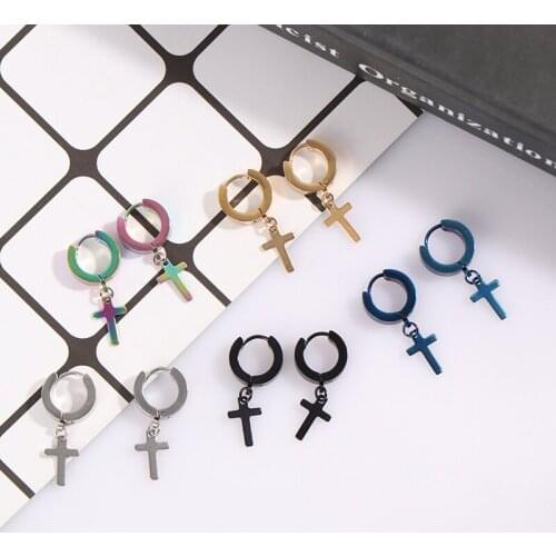 1 Pair Of Titanium Steel Personalized Cross Ear Clip Hand-polished Earrings Gothic Punk Rock Style Pendientes Mujer Moda