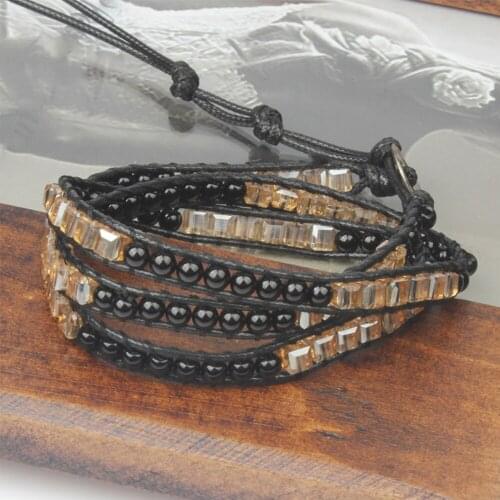 Sparkling Faceted Crystal Wrap Bracelets for Women Girls 3Layers Geometric Beads Boho Wrap Around Bracelet Jewelry Accessories