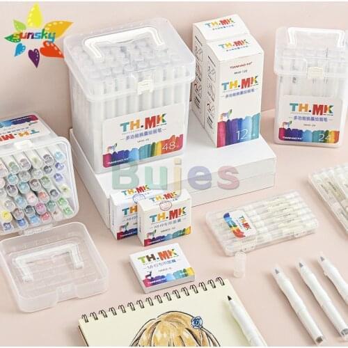 TIANHAO 12/24/36/48 color Environmental friendly multi-functional marker pen Changeable ink bag bright colors art supplies