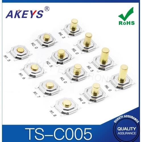 200PCS TS-C005 4*4*1.5H/2.5H/5H Ultra thin square waterproof tact switch 4 pin SMD/SMT copper top mini switch
