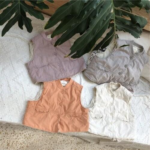 Spring Autumn Unisex Vest Casual Sleeveless Top Jacket for Girls Pocket Single Breasted Boys Clothing Kids Waistcoat Korean New