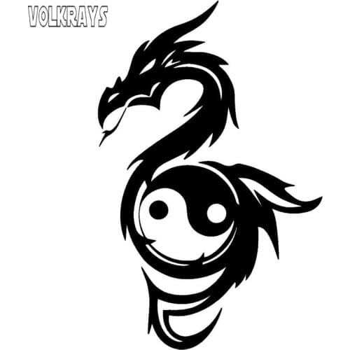 Volkrays Creative Car Sticker Yin Yang Dragon Classic Chinese Culture Car Styling Accessories Vinyl Decal Black/Silver,14cm*8cm