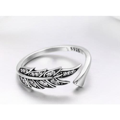 Womak Hot sale 925 sterling silver feather wings woman ring for girls birthday gift luxury jewelry adjustable