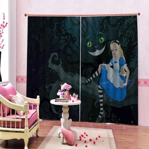 Custom 3D Blackout Curtains Cartoon girl Curtain For Childrens room Monster Drapes 2 Panels With Hooks （left and right side)