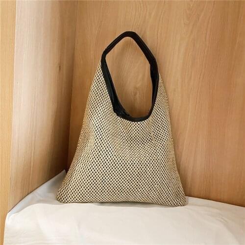 Vintage Summer Women Durable Weave Straw Beach Bags Linen Woven Bucket Bag Grass Casual Tote Handbags Knitting Rattan Bags