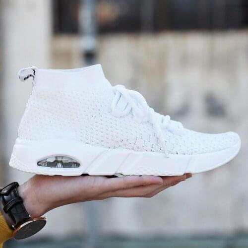 Plus Size High Top Air Cushion Sport Shoes Men Brands Running Shoes Men Socks Sneakers White Sports Shoes Knitting Basket A-672