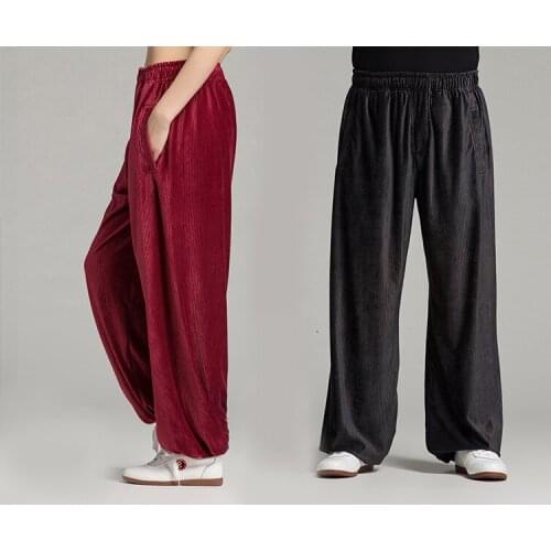 G-LIKE Thickening Corduroy Fine Stripe Tai Chi Trousers Frenal Waist Loose Pure Yoga Pants For Women Men 3 Color 8 Sizes