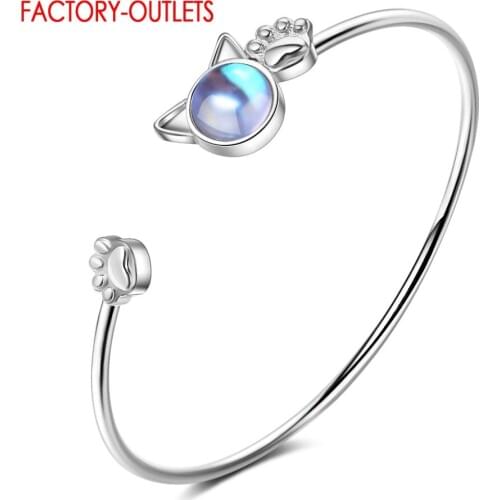 New Authentic 925 Sterling Silver Little Cat Pattern Bangle & Bracelet For Women Luxury Fine Jewelry Female Birthday Gifts