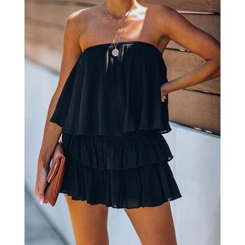 2020 Fashion Women Summer Elegant Off Shoulder Layered Ruffle Romper Lady Solid Sleeveless Casual Playsuit