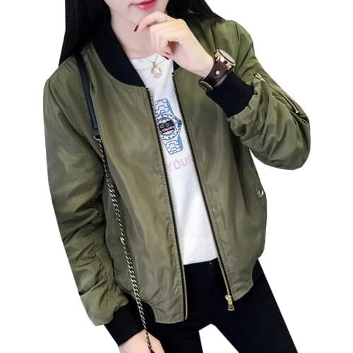 Women Short Coat New Autumn Fashion Flight Army Green Bomber Jacket Students Baseball Coats Female Casual Thin Outwear SF443