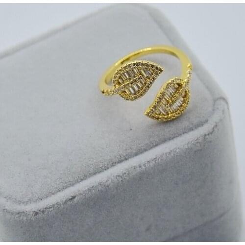 Zircon tree leaves set diamond opening ring female ins European and American vintage jewelry trinket ring