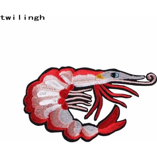 1 pcs/lot Embroidered Patches Big Shrimp Fish Sequin Patch Iron On Fabric Badge Sew On Clothes Appliques DIY Wedding Stickers