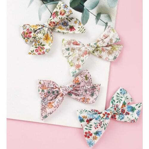 1pcs Flower Printed Hairclip for Baby Girl Spring Big Bow Hairpins Girl Nylon Hair Accessories Hair Clips for Newborn Headband