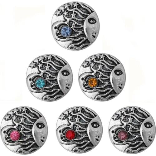 10pcs/lot New 12MM Snap Jewelry Rhinestone Moon Mini Metal Snap Buttons for 12mm Snap Bracelet DIY Snaps Accessories