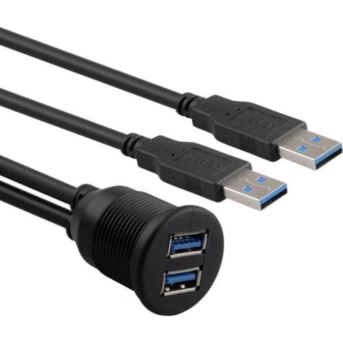 2 Ports Dual USB 3.0 Male to USB 3.0 Female AUX Cord Flush Mount Car Mount Extension Cable for Car Truck Boat Motorcycle 2m