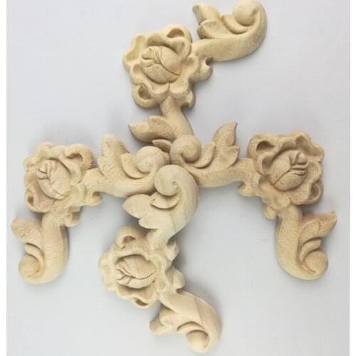 2PCS Retro Vintage Wood Oak Carved Corner 6/8/10CM Onlay Applique Furniture Unpainted Decorative Figurines Wooden Miniatures